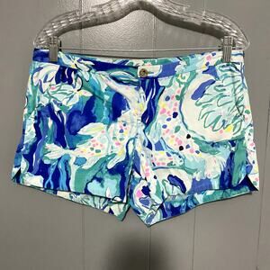 Lilly Pulitzer Adie Brilliant Blue Aquatic Garden Print Preppy Shorts 8